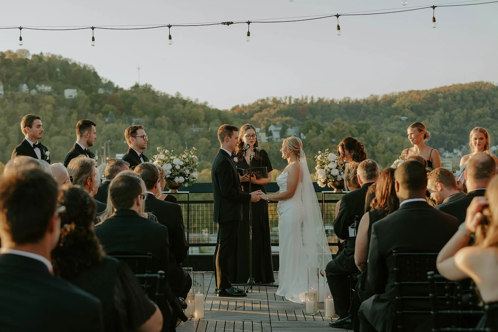 Gorgeous shot of the city during a wedding ceremony at Over Eden in Lawrenceville.