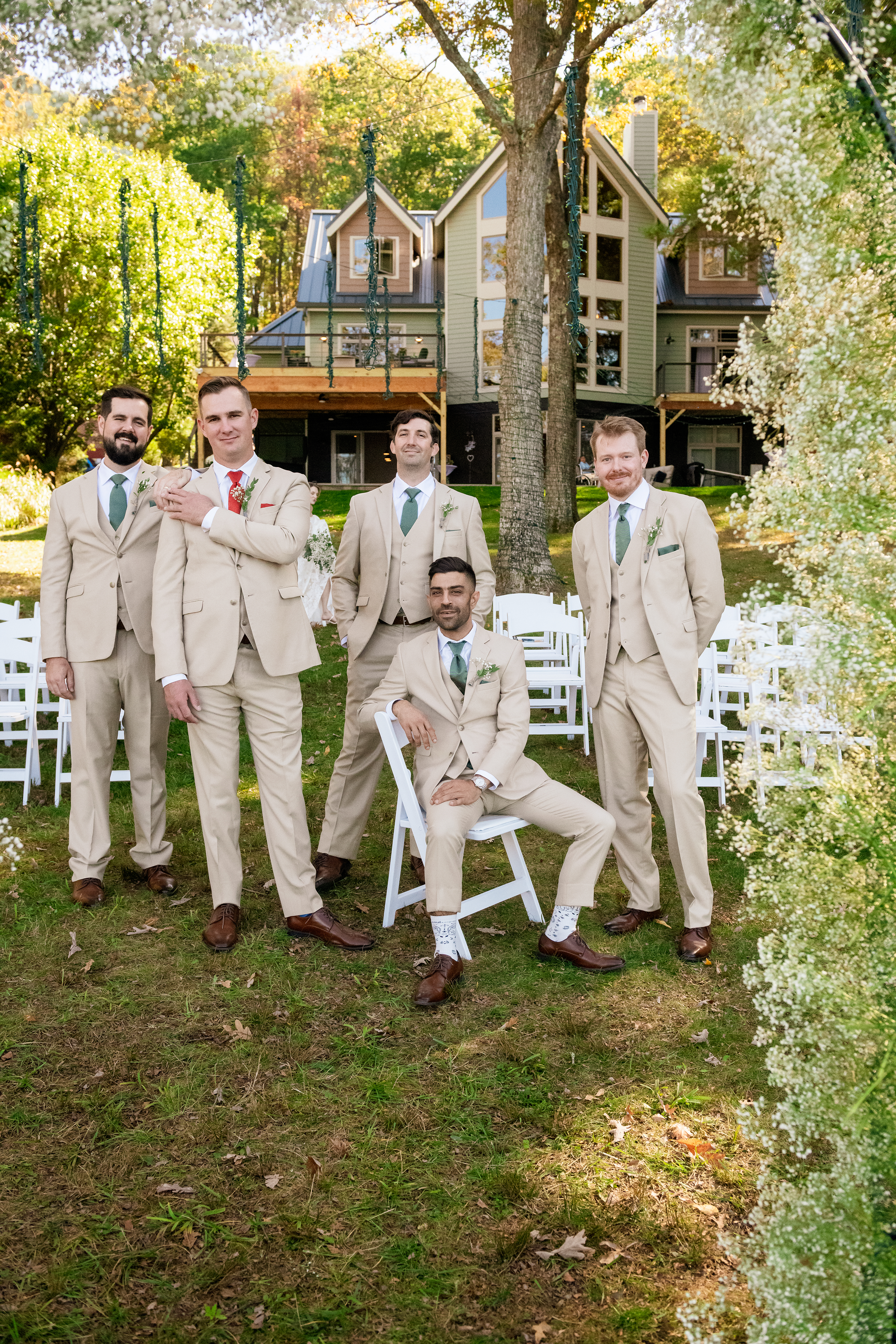 The groomsmen in front of the private estate of this gorgeous Deep Creek Lake wedding.
