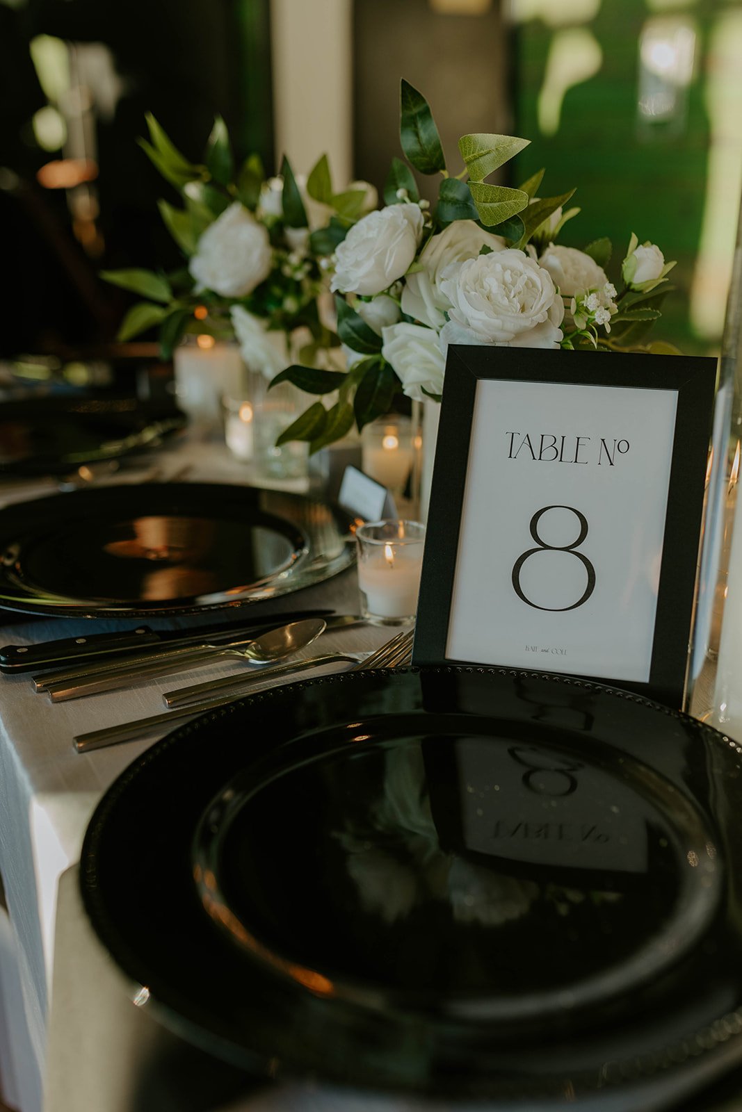 Detailed shot of the tablescape setup at an Over Eden wedding.