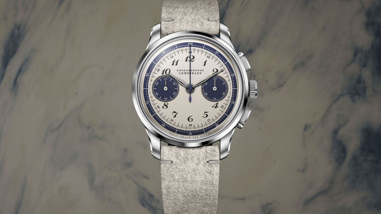 Lebois &amp; Co Heritage Atelier Chronograph Bleu-sur-Blanc: esmalte Grand Feu bicolor e escala decimal