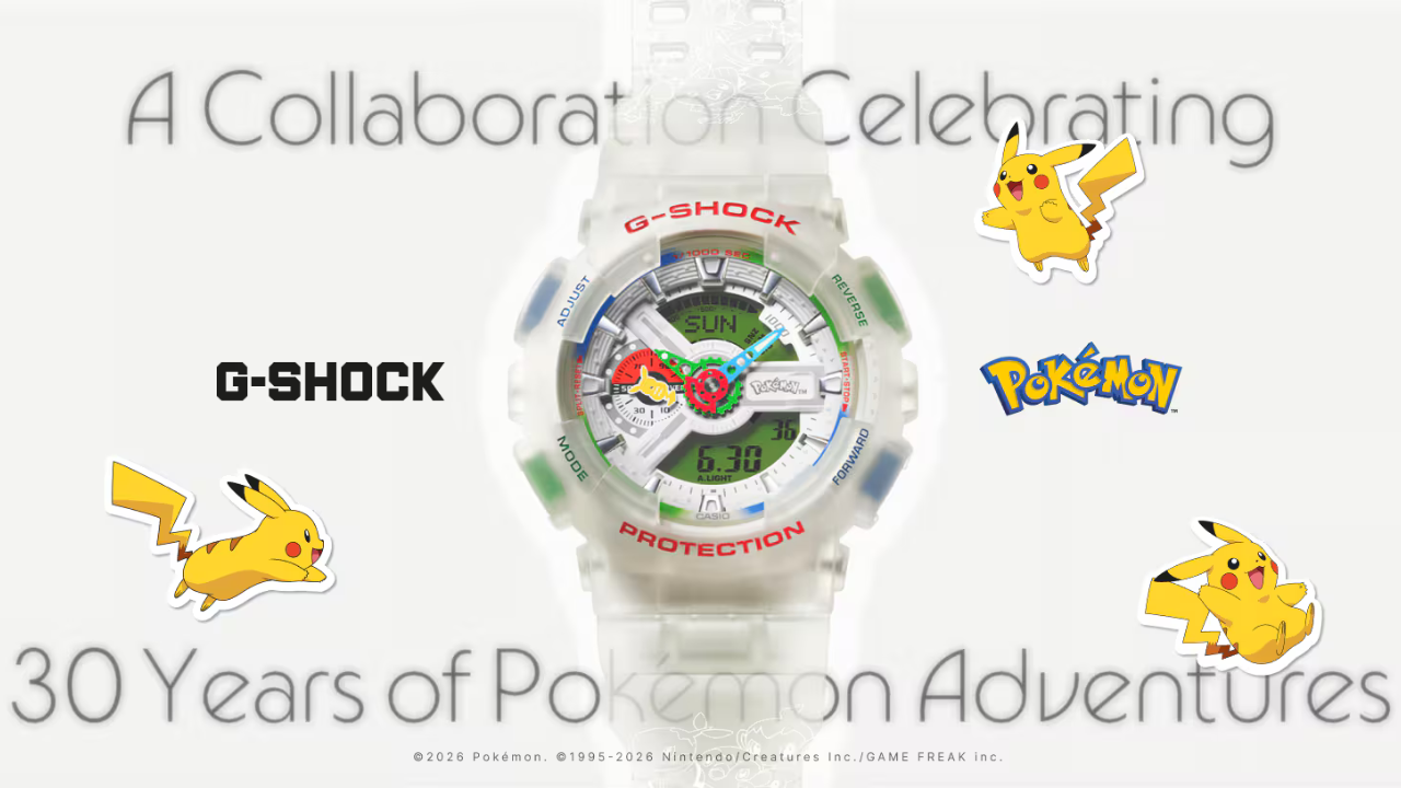 G-SHOCK x Pokémon: 30 Pokémon na pulseira, Pikachu no subdial e Mew no fecho para os 30 anos da franquia