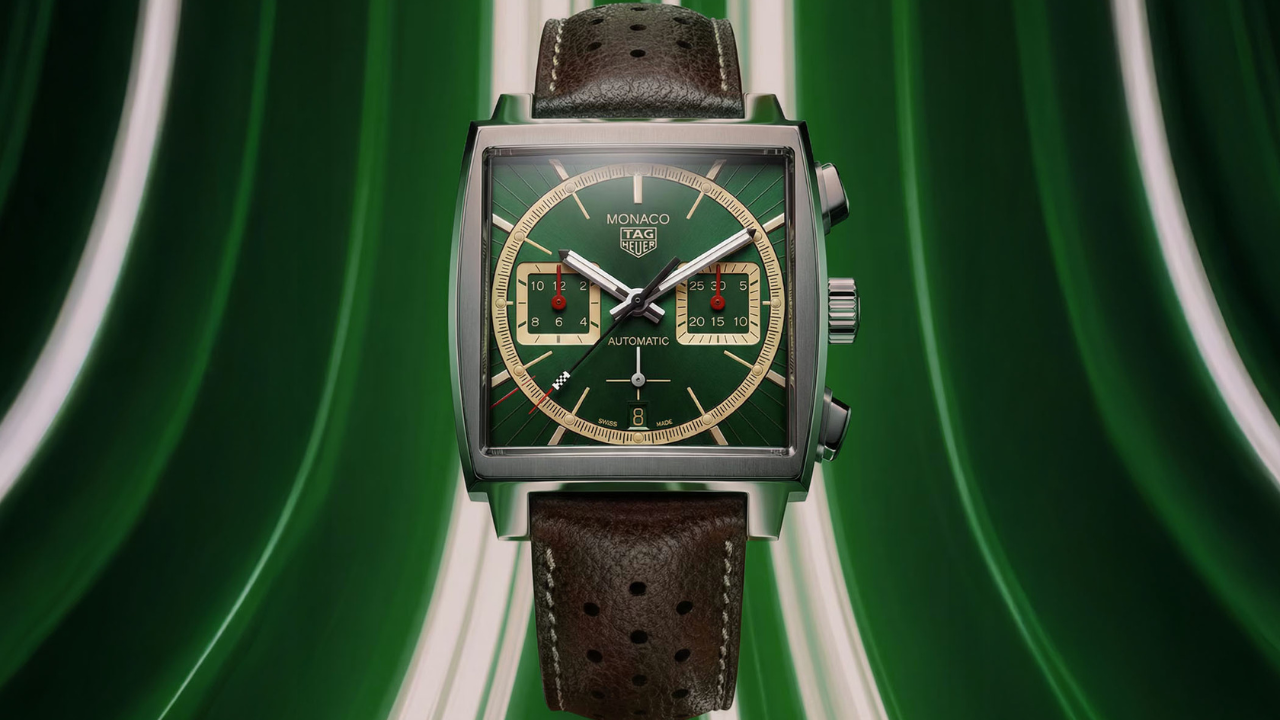 TAG Heuer Monaco Chronograph x Goodwood Festival of Speed 2026: verde britânico, beige vintage, bandeira quadriculada na ponta do segundo e 71 peças
