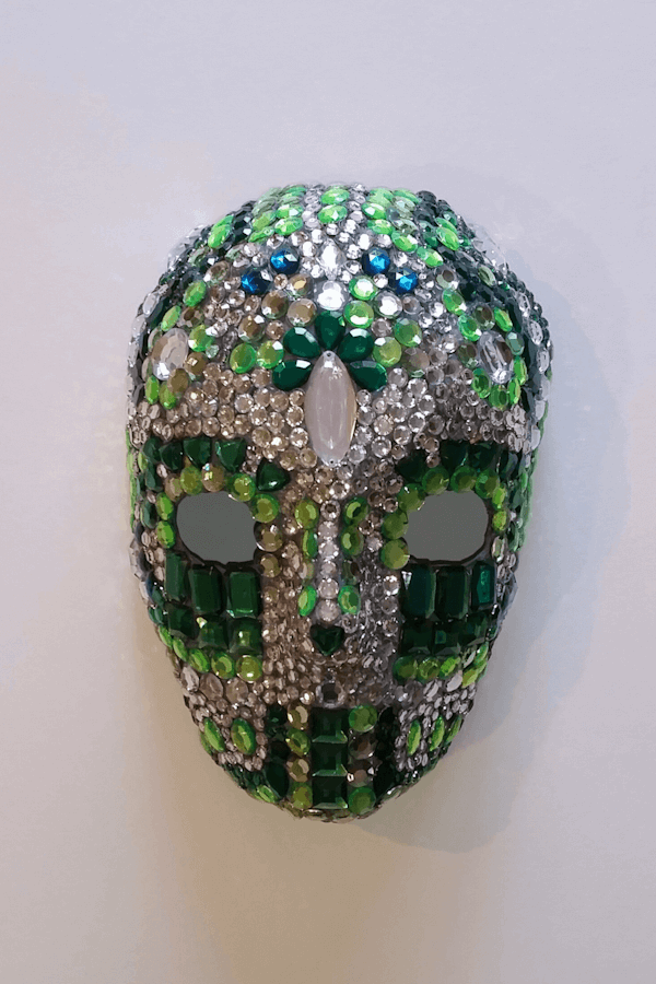 Mask in Green, 2017 - Paper, acrylic paint, rhinestones