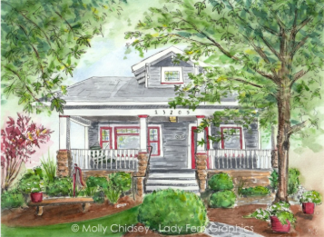 A local home drawn by artist Molly Chidsey.