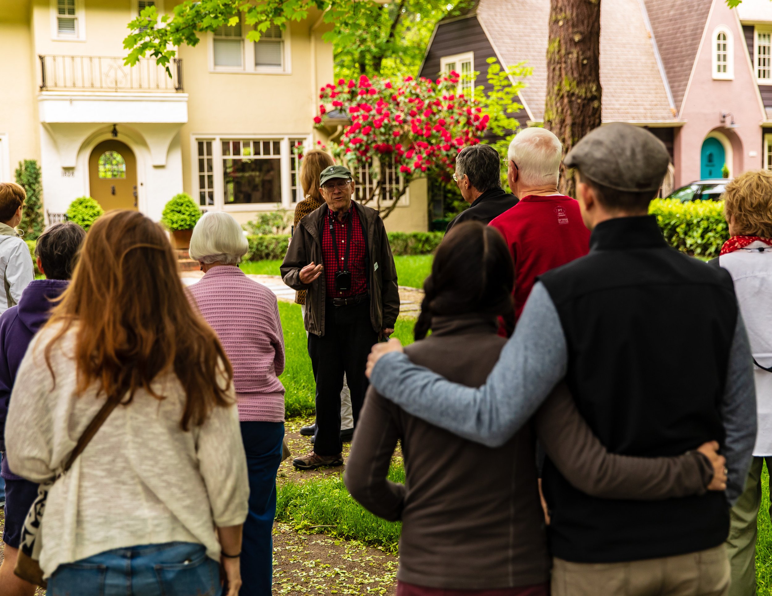 A tour group enjoying the exhibit and walking tour at the Architectural Heritage Center