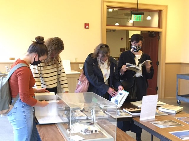 A tour group enjoying the exhibit and walking tour at the Architectural Heritage Center