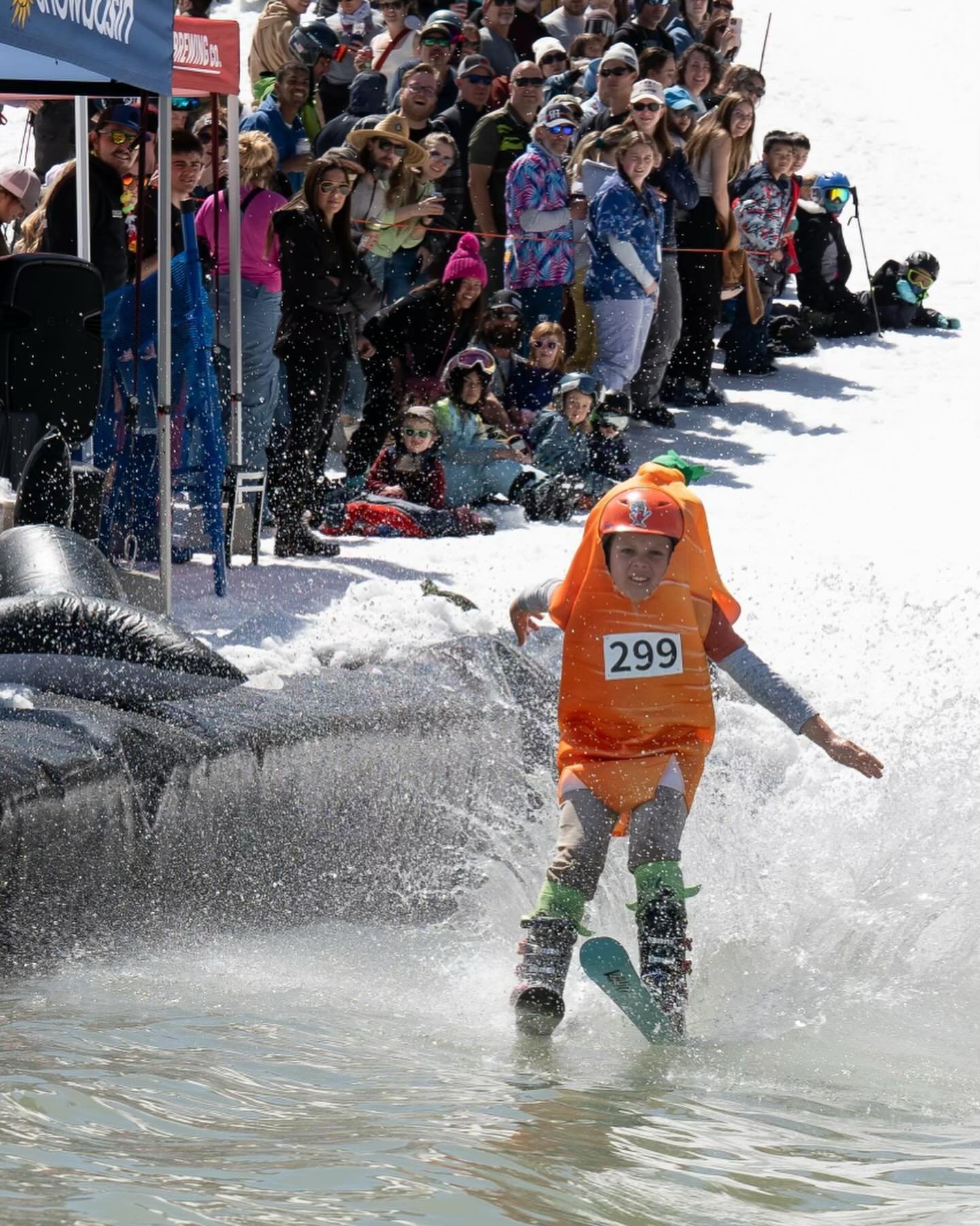 Annual pond skim @snowbasinresort ! Coen and Felix representing the ski team as The Carrot and Stitch.