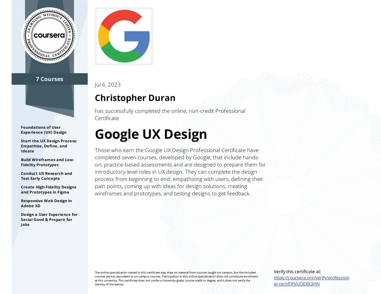 Google UX Design Professional Certifications