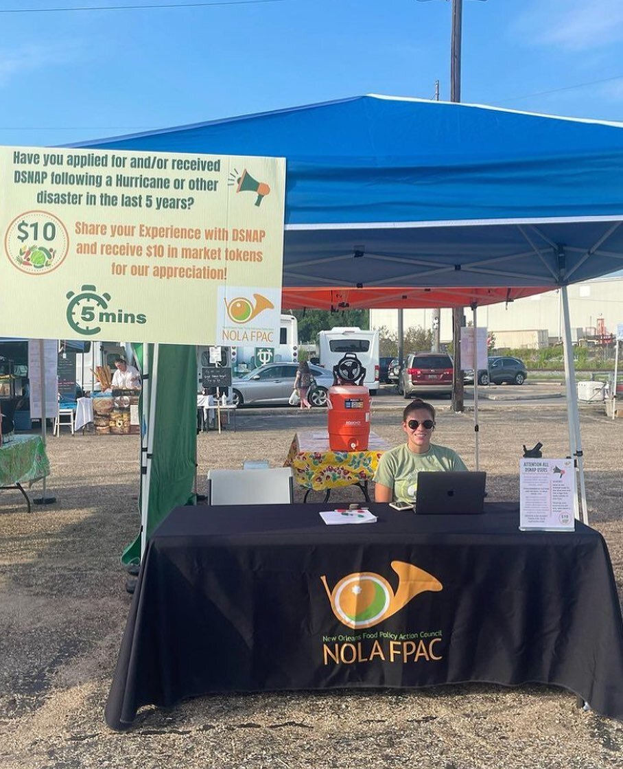 NOLA FPAC has been at the farmers market surveying people on their DSNAP experience and asking how folks access food in disaster declared areas.
Haley will be at the Alexandria Farmers Market ( @alexandriafarmersmarket ) on October 17 to gather more 