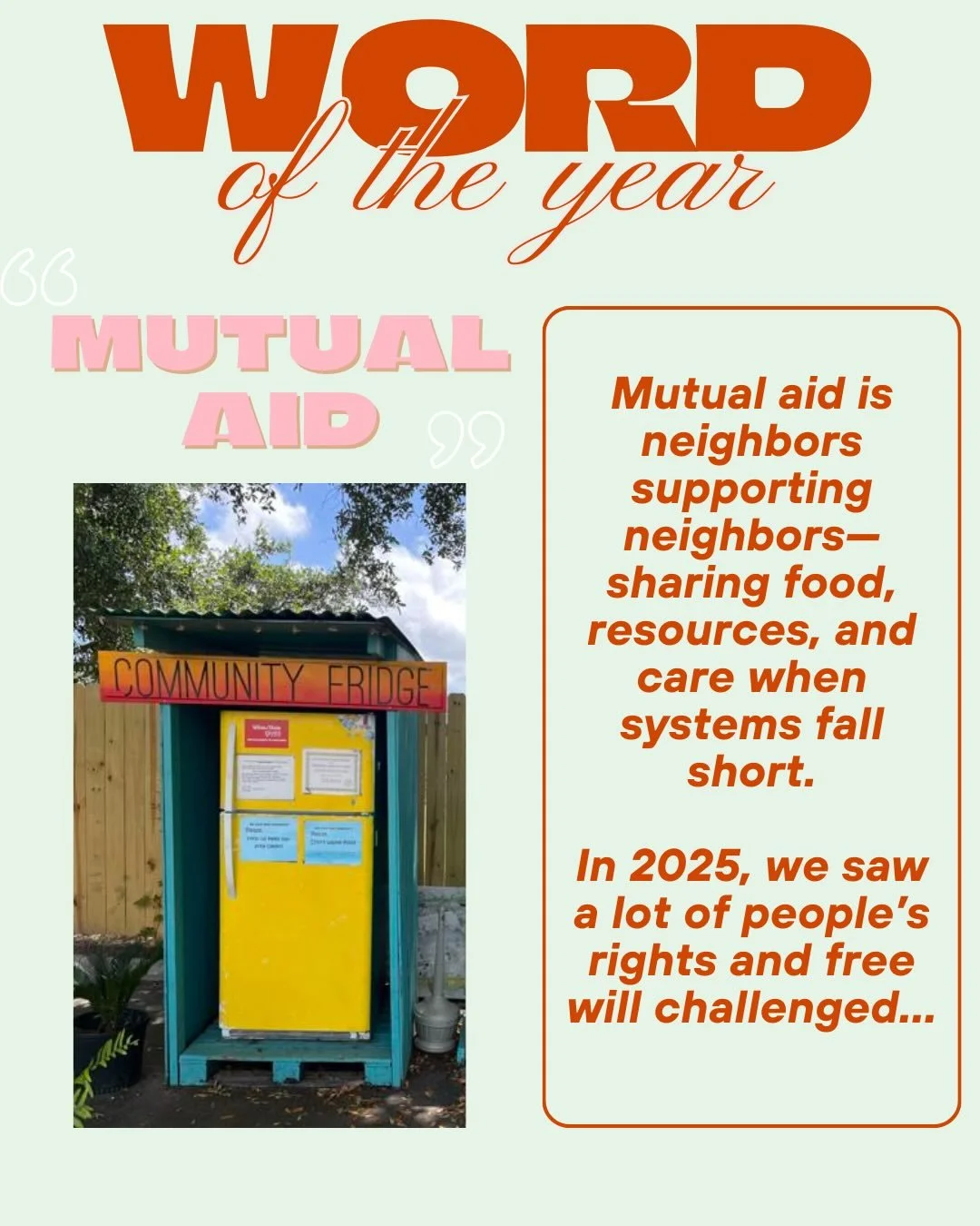 A word that shaped our work in 2025.
A word that shapes our work for 2026.
A practice rooted in community care.
A reminder that we keep each other fed...together.