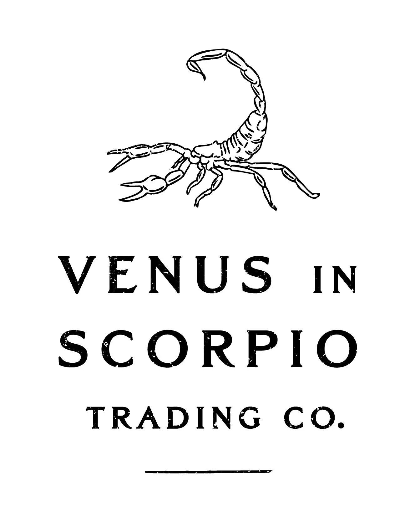Scorpion logo with the text Venus in Scorpio Trading Co. - Rustic-Gothic Western-Homewares-Online Shop-Home Decor-Adelaide-Light Academia-Dark Cottagecore-Neutral Tones-Interiors