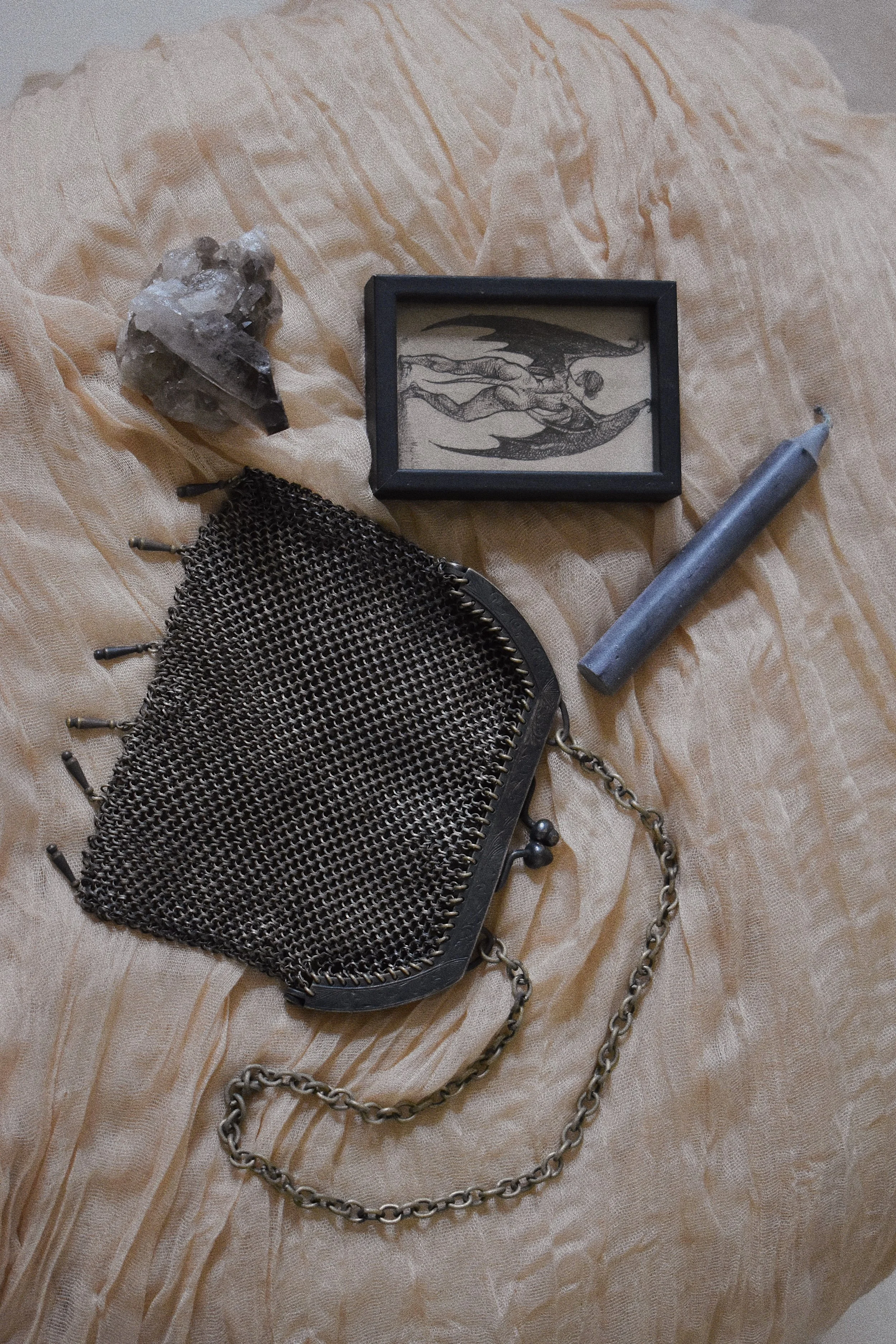 Antique 1900s Edwardian Era Silver Chatelaine Chain Mail / Maille Purse