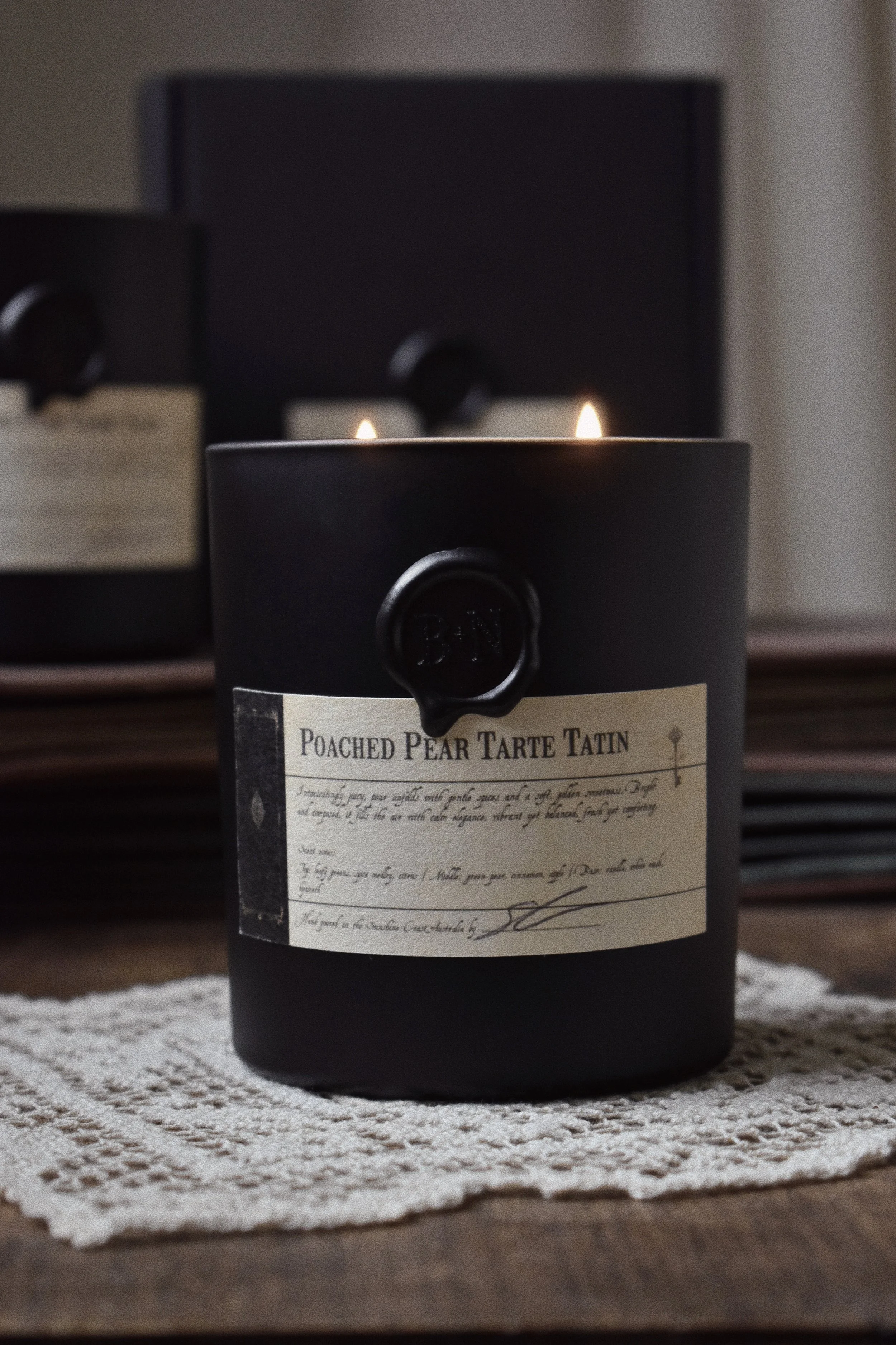 Venus in Scorpio-Blanc + Nero-Poached Pear Tarte Tatin-Luxury Scented Candle-Vintage-Dark Academia 3.JPG