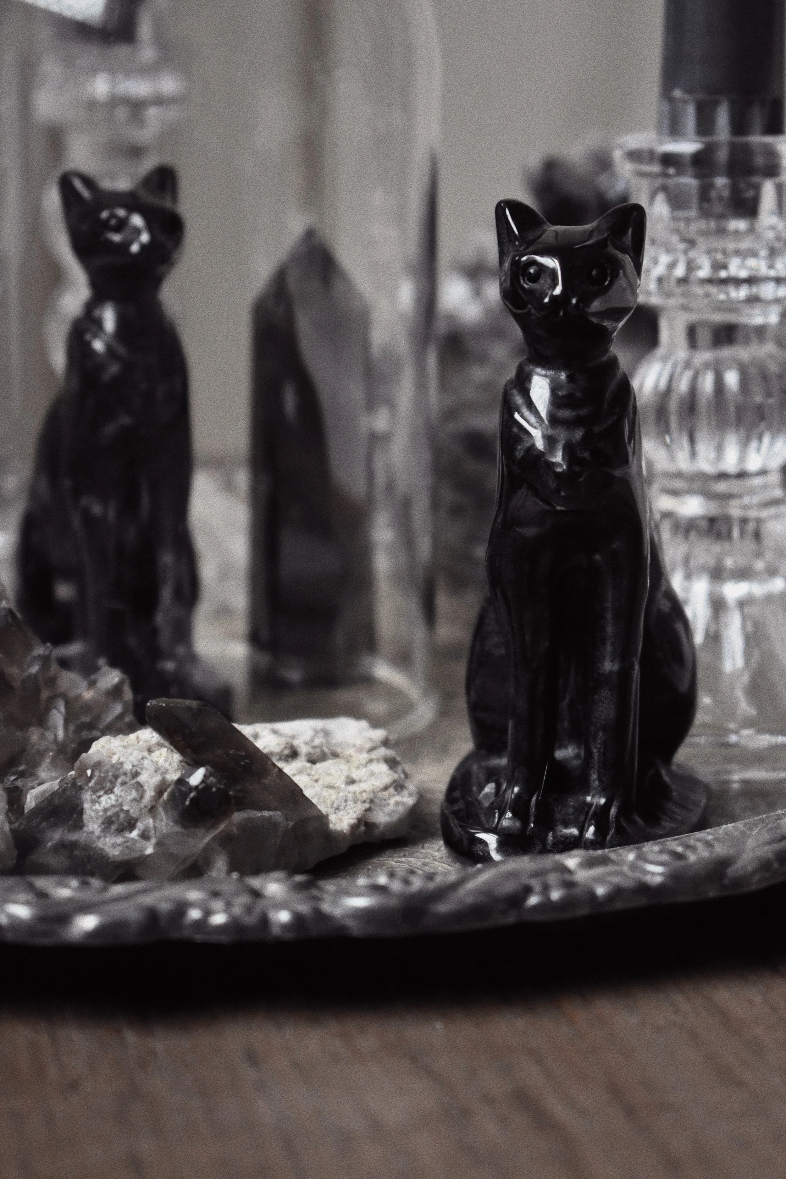 Obsidian-Black Cat-Bastet-Statuette-Protection Amulet-Lucky Charm-Witchcraft-Alternative Home Decor-Smoky Quartz-Altar-Witchy 3.jpg