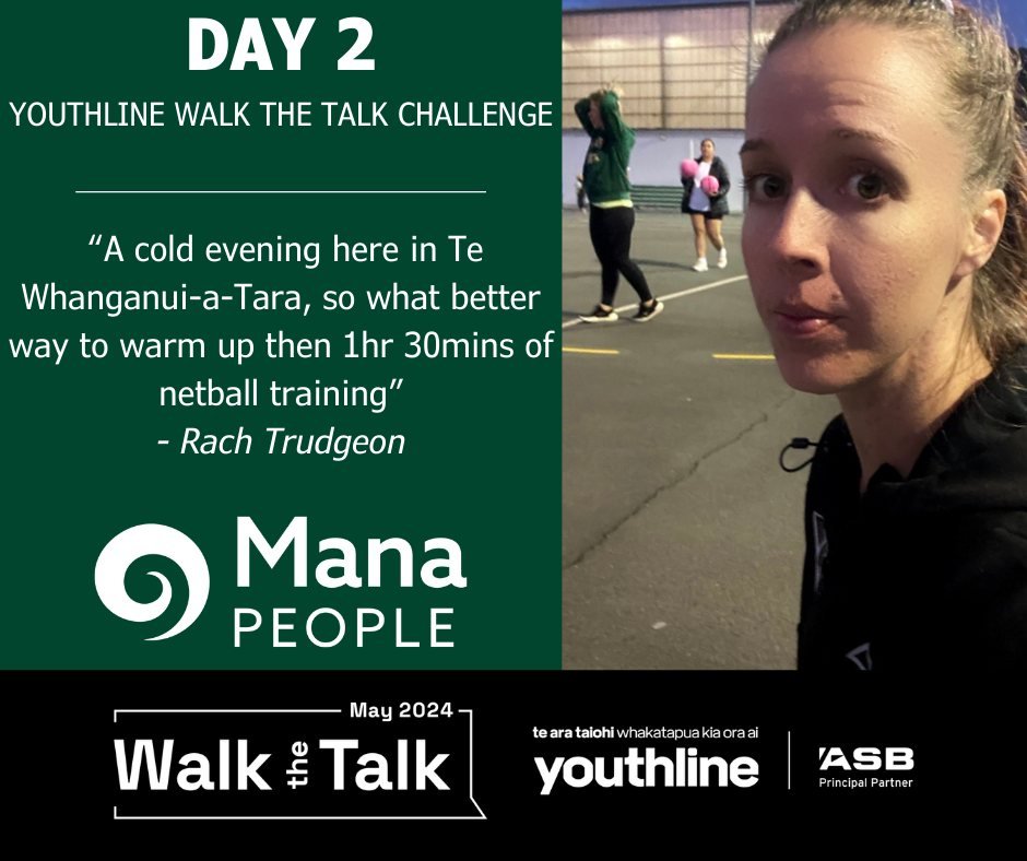 Rach is closing out Day 2 of the @youthlinenz Walk the Talk challenge with an hour and 30 mins of netball training!

If you wish to donate towards Rach's efforts for this amazing Helpline please follow the link below
https://www.walkthetalk.nz/rachae