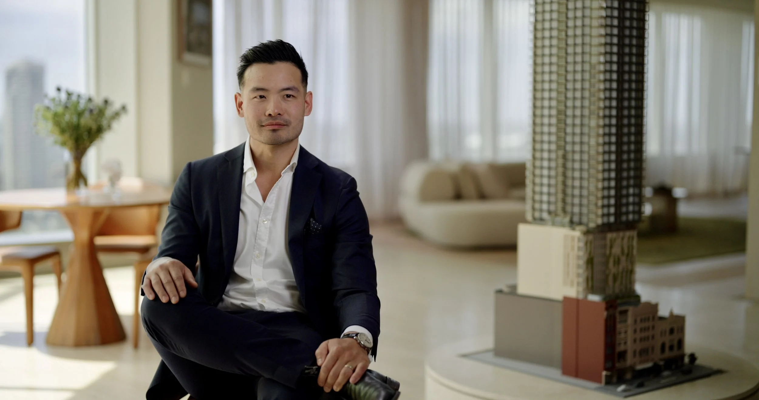 Corporate interview filming in Sydney with professional videographer and clean office setup