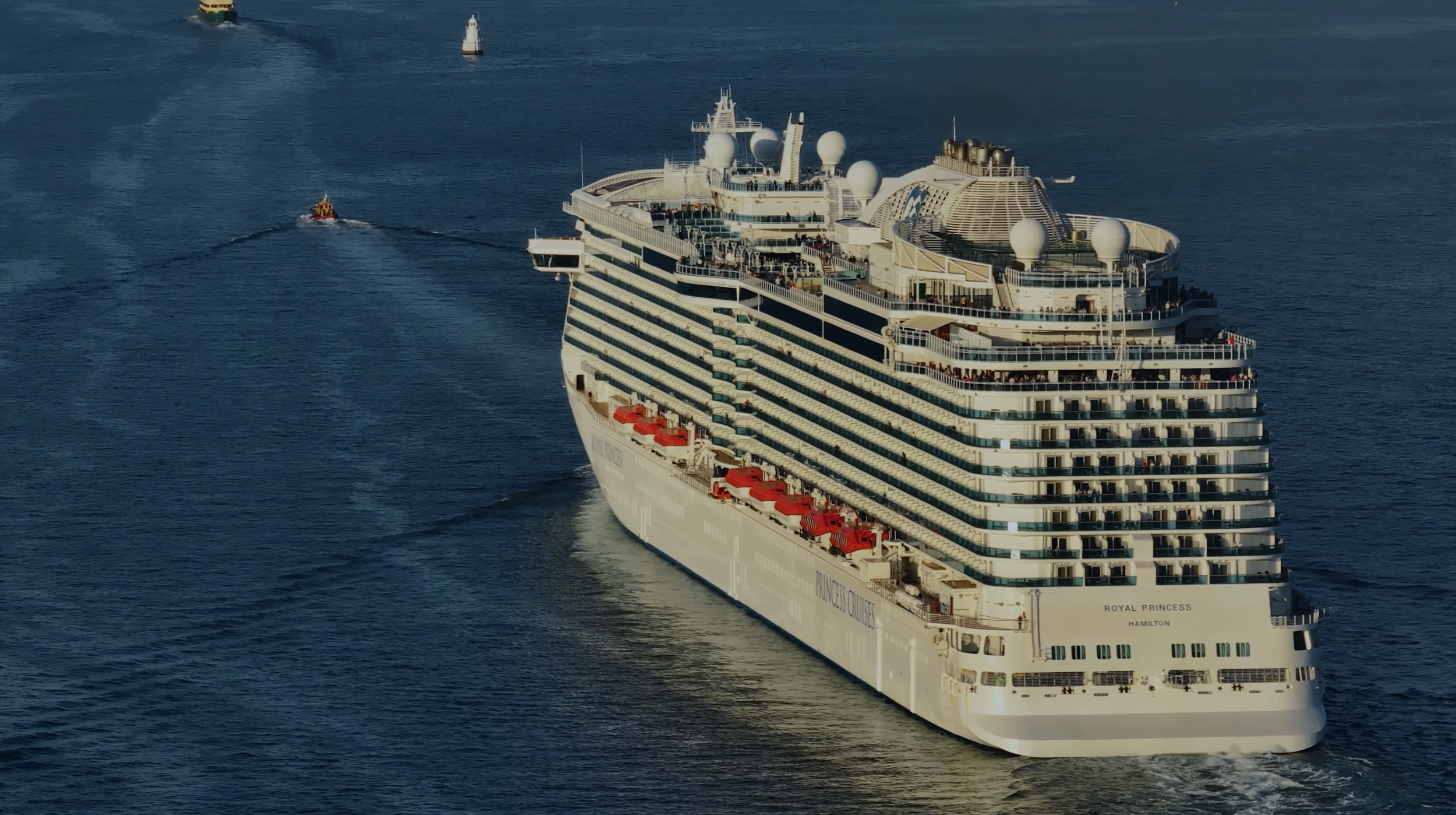 Drone aerial footage of cruise ship in Sydney Harbour captured for commercial cinematography