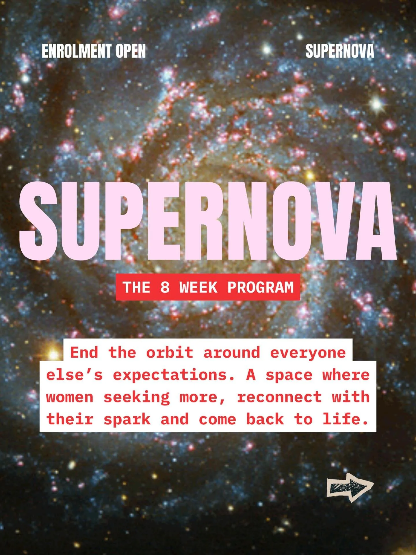 SHE IS HERE 🪐🧠❤️&zwj;🔥

Introducing&hellip; SUPERNOVA. 

The 8 week program. 

End the orbit around everyone else&rsquo;s expectations. A space where women seeking more, reconnect with their spark and come back to life.

This program is the upgrad