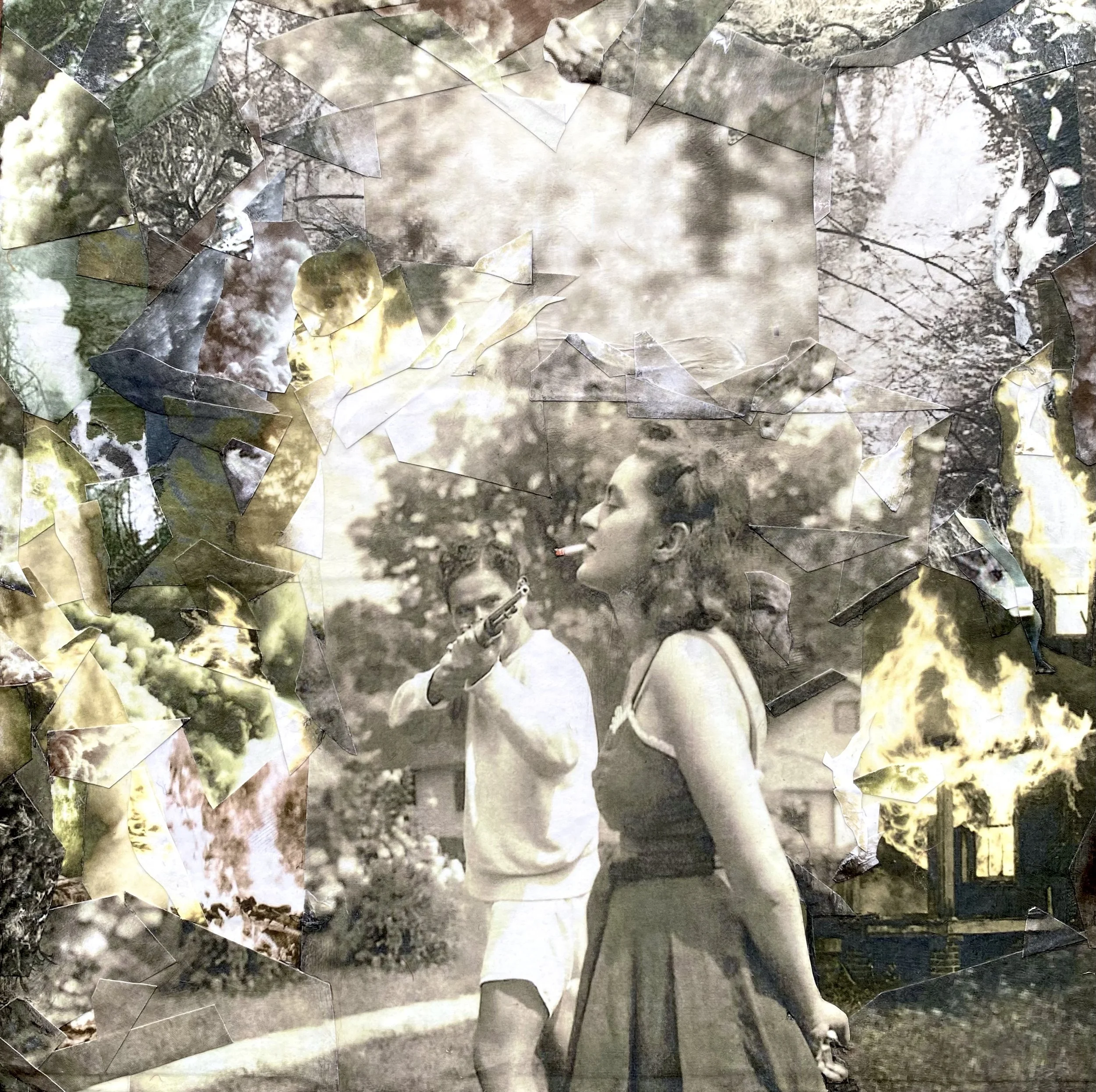 Dating Games, 8"x 8", Paper Collage on Panel, 2022.  $300