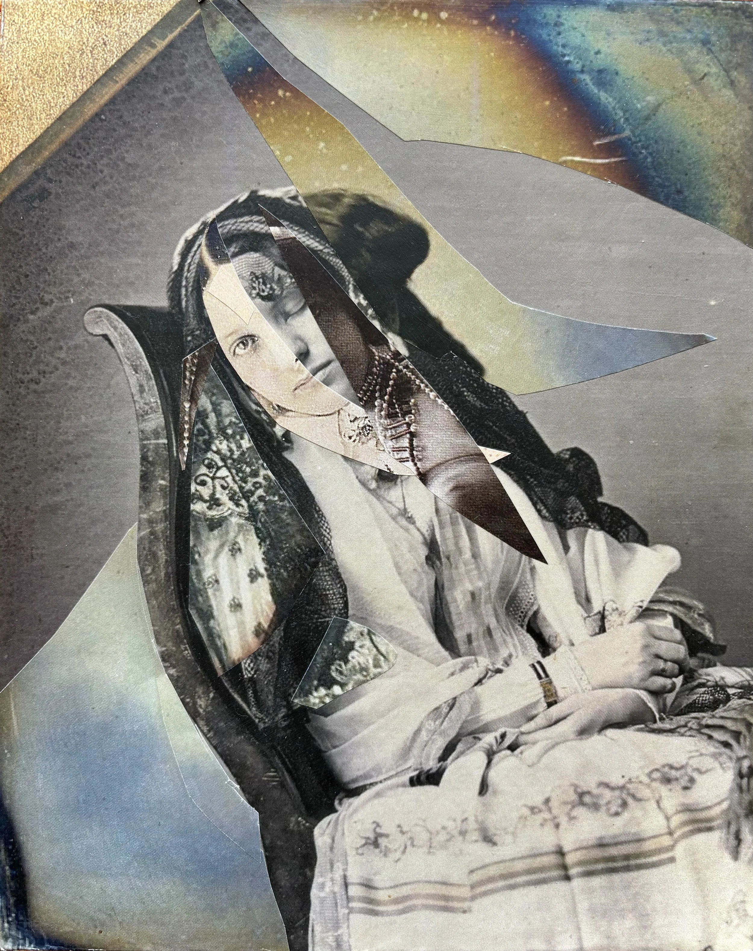 Sleeping With One Eye Open, 10"x 8", Paper Sleeping With One Eye Open, Collage Mounted on Panel, 2016.  $150