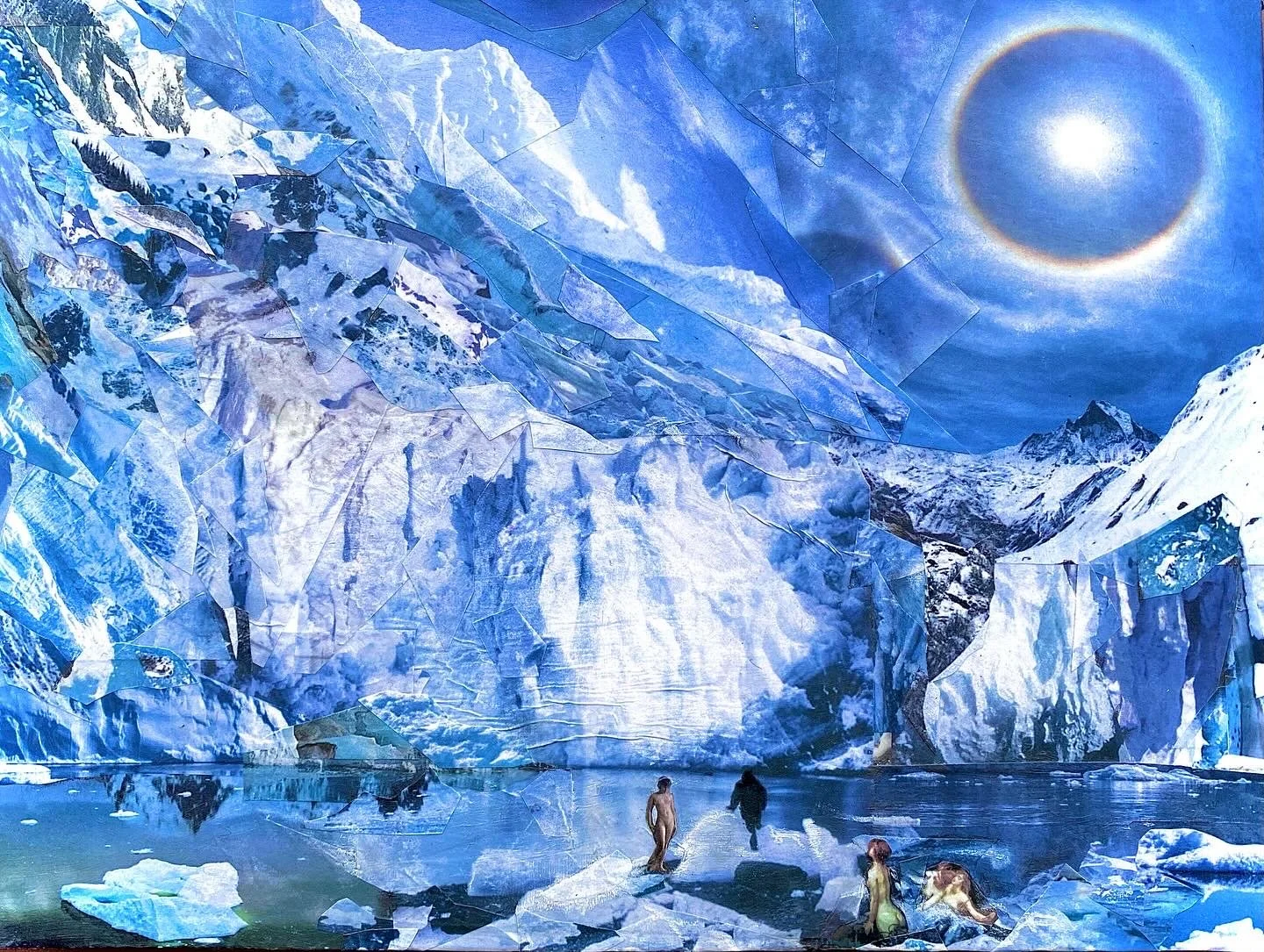 Frozen Invitations, 9"x 12", Mxed Media Paper Collage on Panel, 2024.  $250