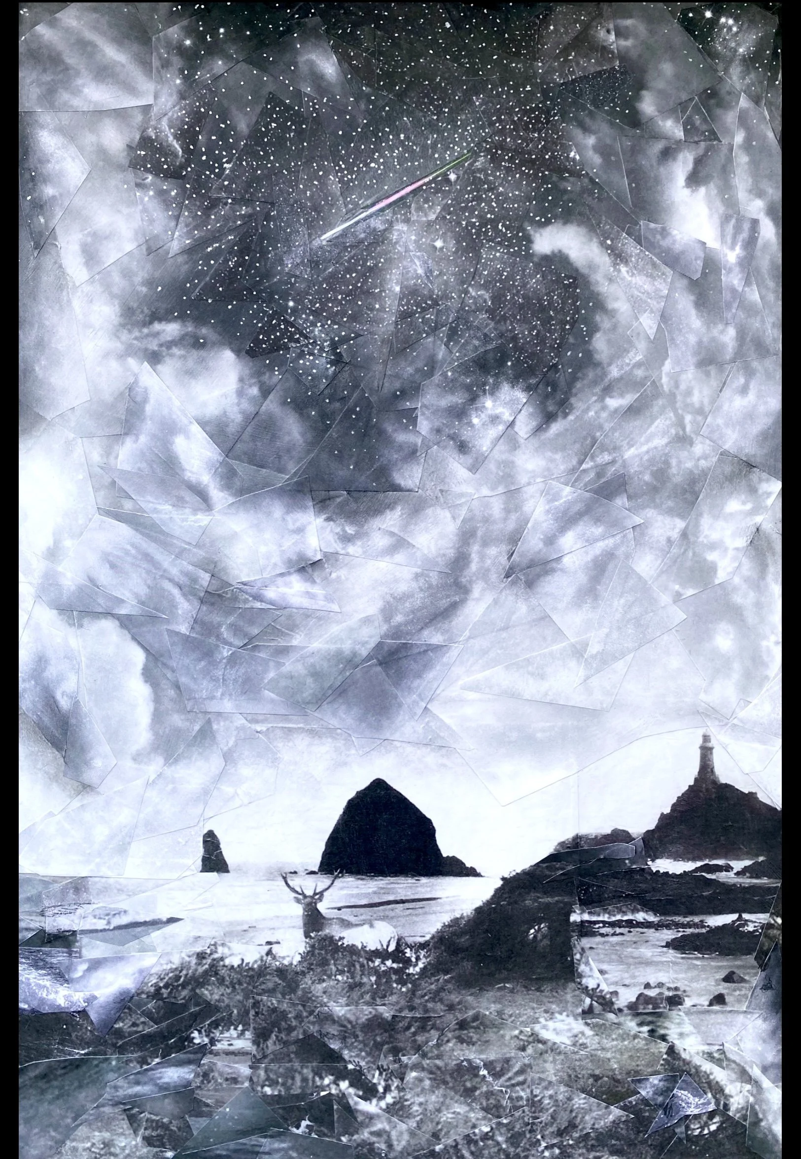 Coastal Spirit, 18"x 12", Mixed Media Paper Collage on Panel, 2023.  *SOLD