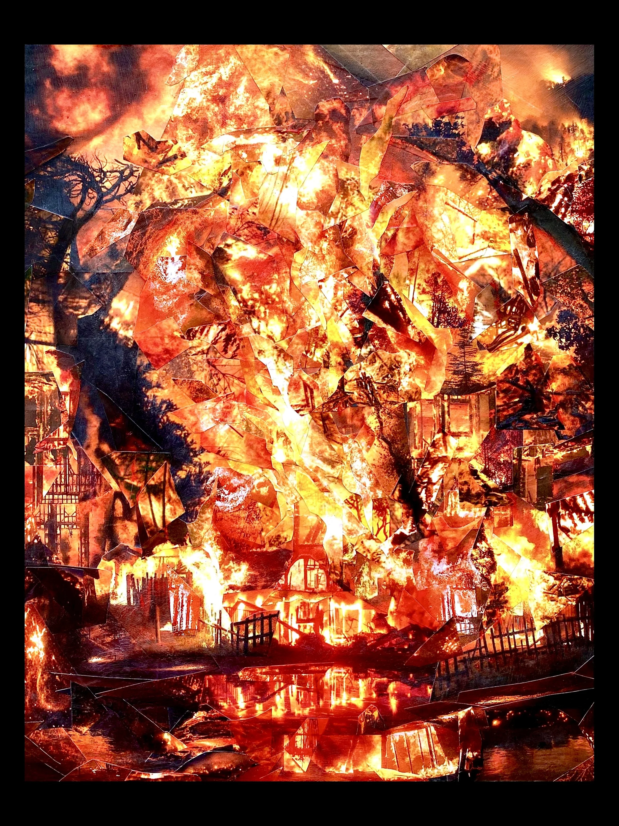 Light My Fire Baby, 14"x 11", Mixed Media Paper Collage on Panel, 2023.  *Sold