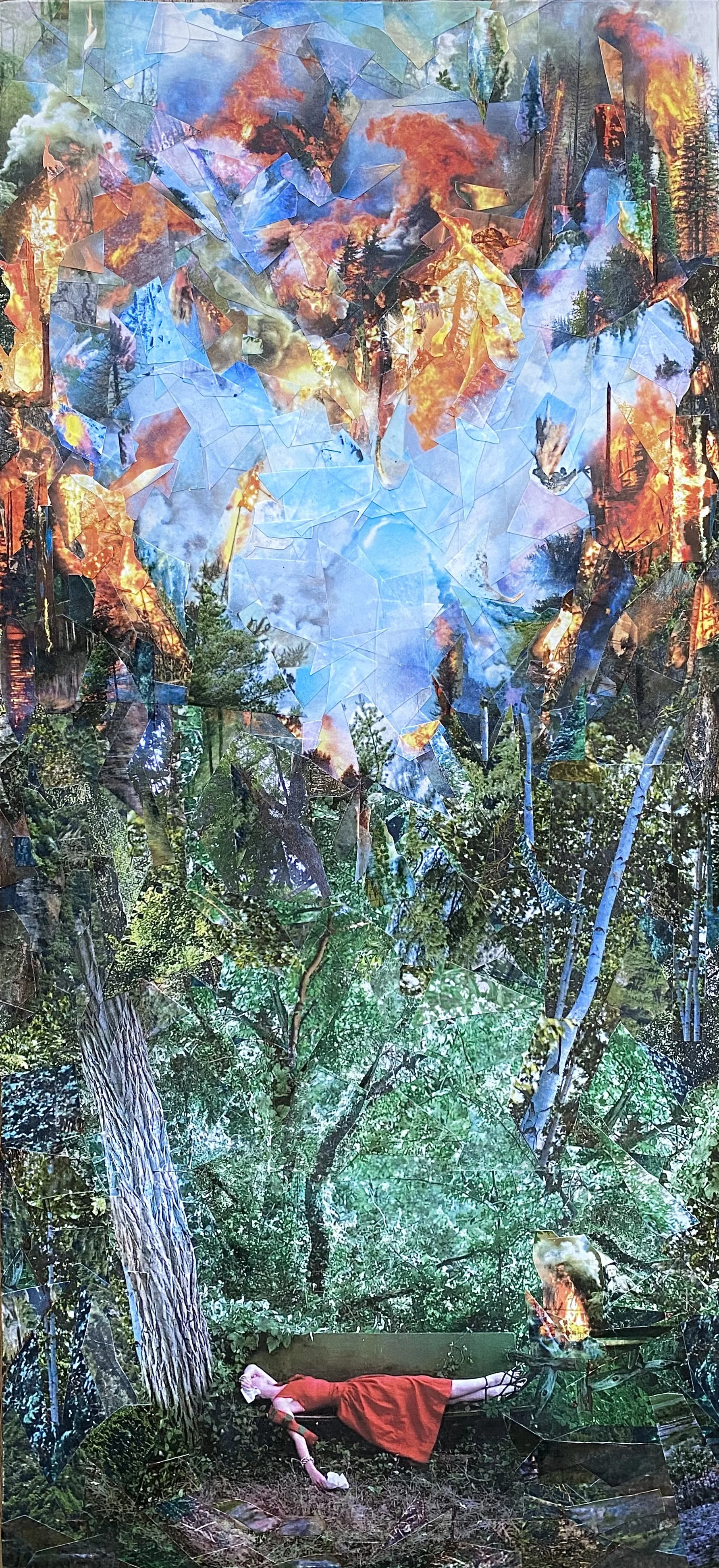 Allegory of Disapointment, 24"x 12", Paper Collage on Panel, 2023.  $350