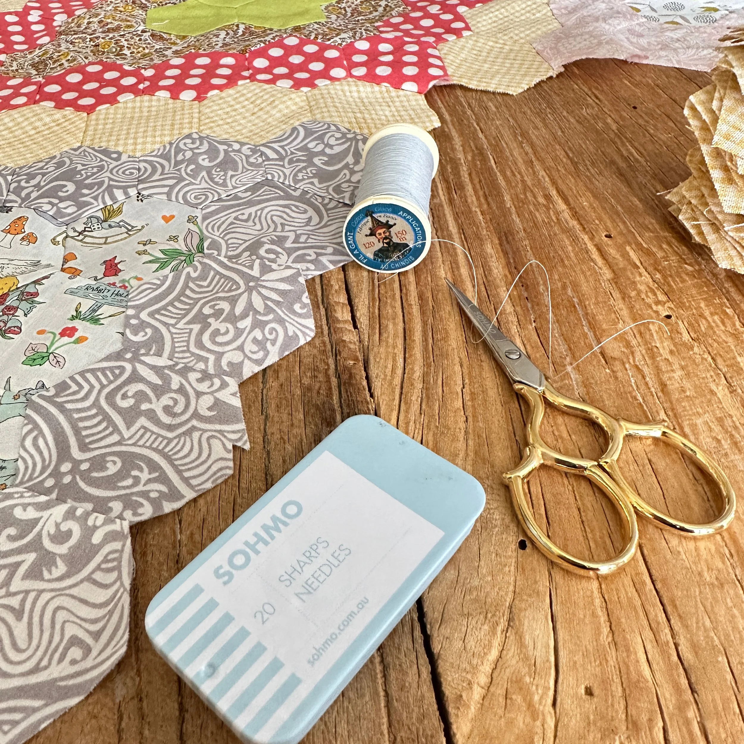 Mel Storey Patchwork_Hexagon Tour Quilt with Sohmo Sharps needles