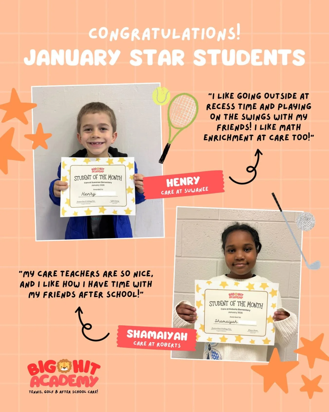 congratulations to our january students of the month at suwanee elementary &amp; roberts elementary!💫⭐️👏🏼