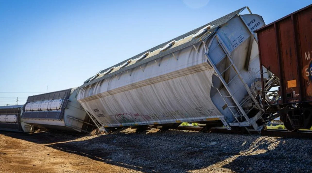 Freight Train Derailment in El Centro Leaves Railcars Overturned