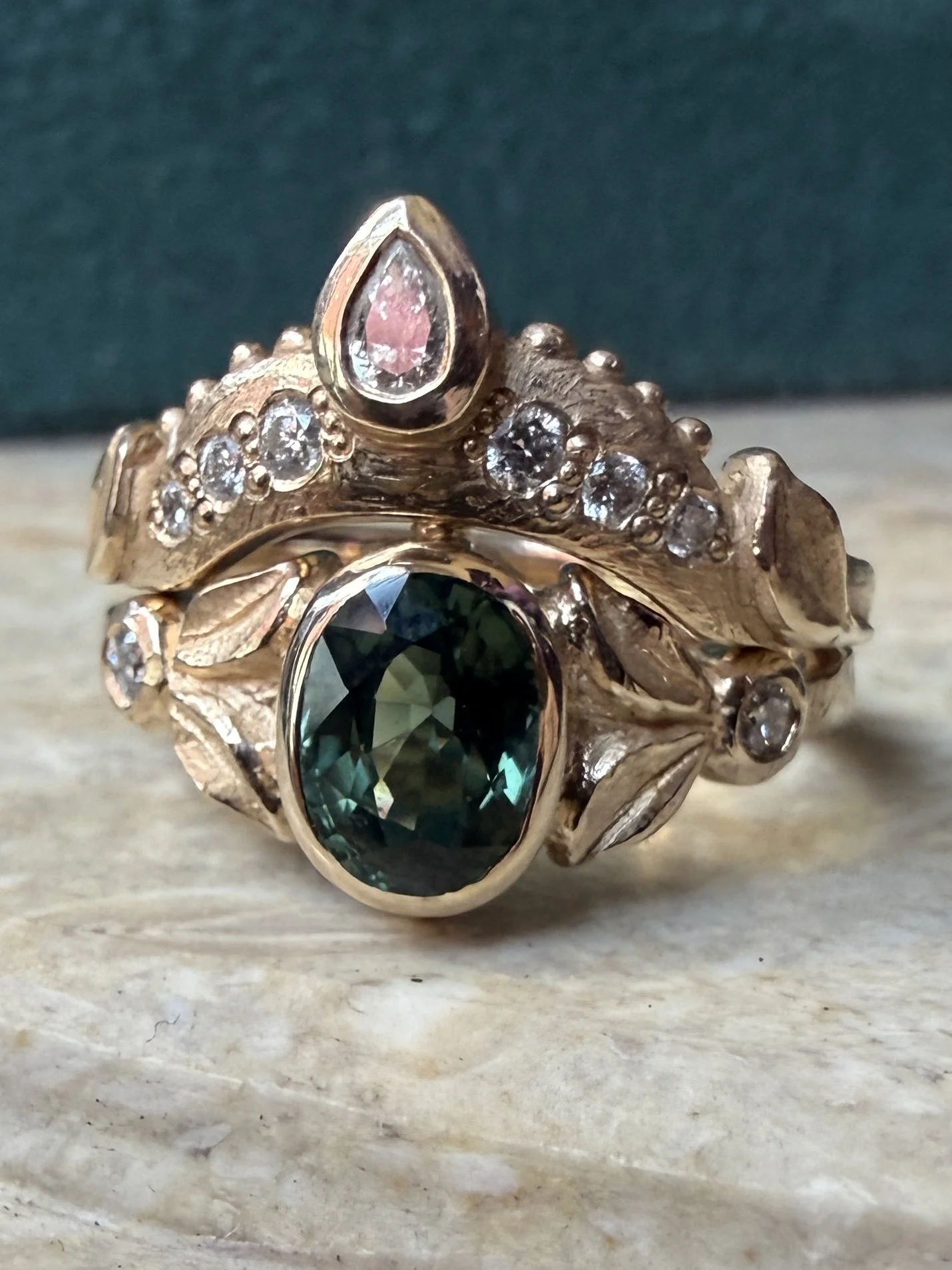 The Tulip Ring and Crown Wedding and Engagement Ring Set