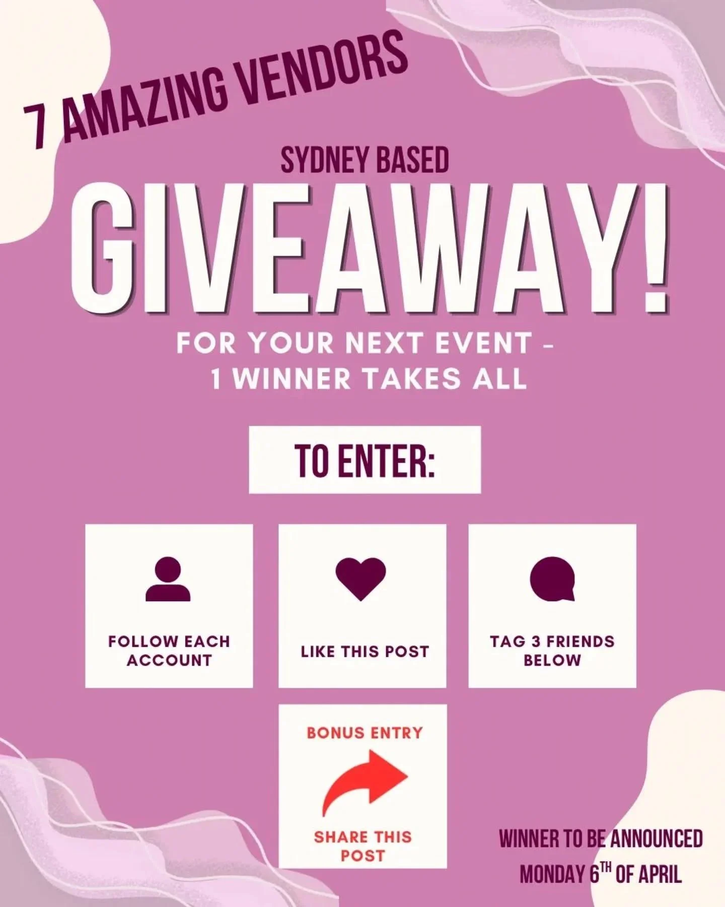 🔥 SYDNEY GIVEAWAY &ndash; WIN IT ALL! 

We&rsquo;ve teamed up with 7 amazing Sydney-Based Vendors to bring you the ultimate giveaway for your next event ✨

From styling to personalised pieces and everything in between. This prize pack has been caref