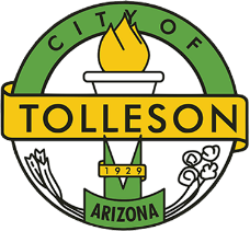 Seal of Tolleson, Arizona, featuring a burning torch, green and yellow colors, and the year 1929.