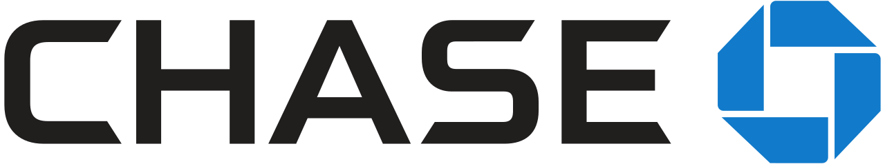 Chase bank logo with black text and a blue octagonal symbol