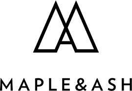 Logo with a stylized letter 'A' and the text 'MAPLE & ASH' underneath.