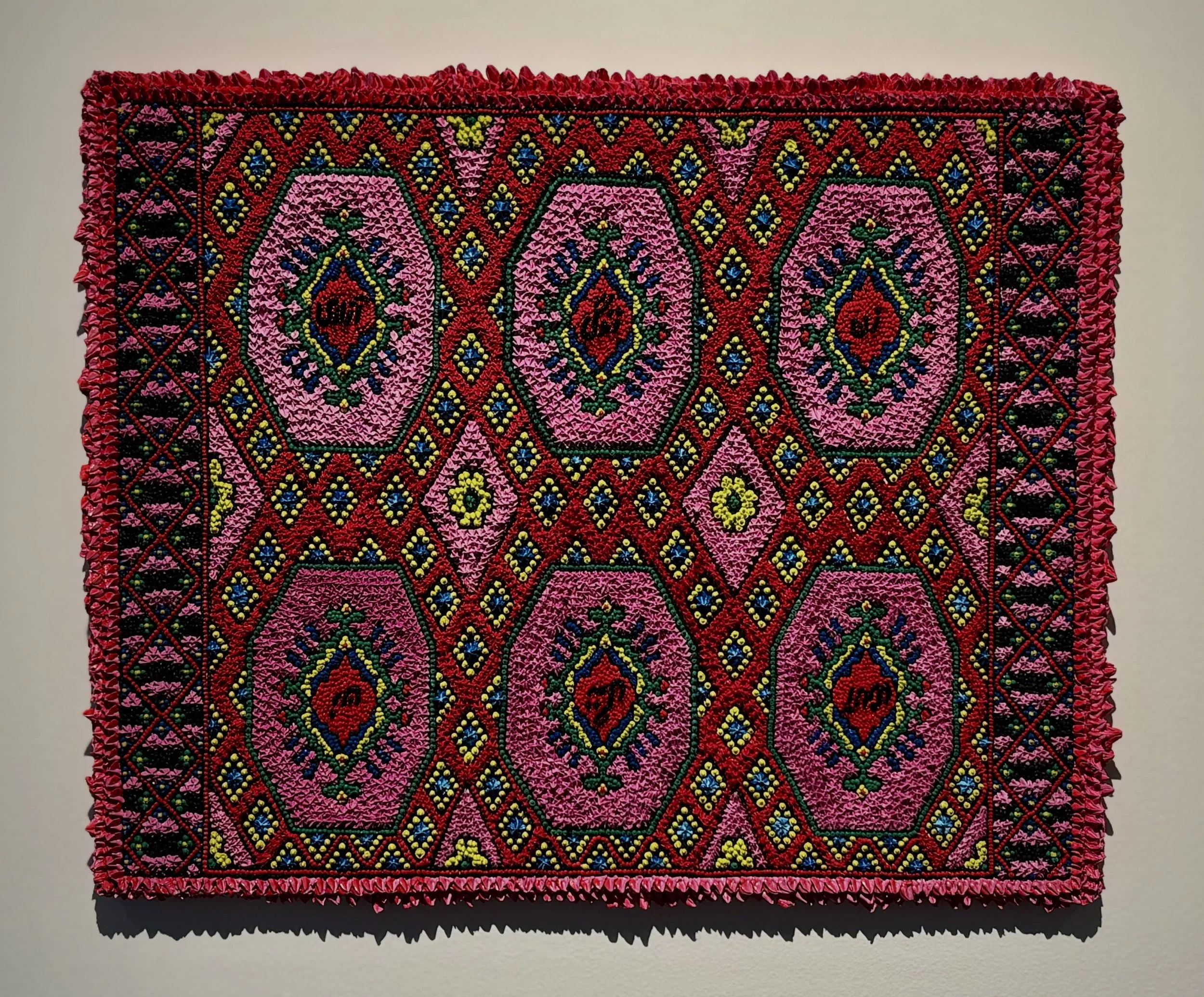 10. Yasamin Khadembashi, 'Women Life Freedom Carpet', 2025, impasto oil and synthetic eyelash extension on canvas, 42 x 52.5 x 4 cm, $3,500.00.