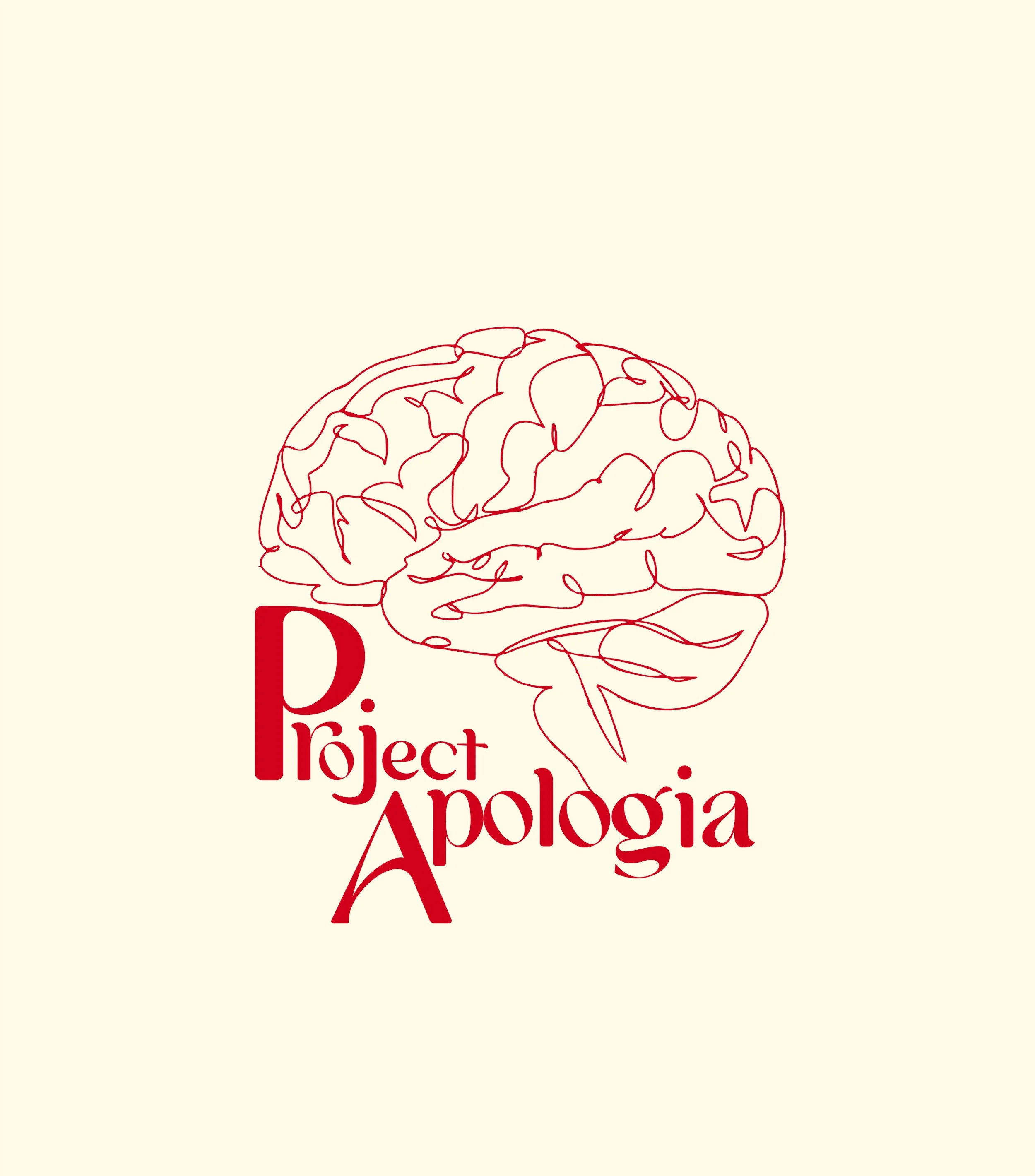 Logo of Project Apologia featuring a red line drawing of a human brain and the words "Project Apologia" in red text.