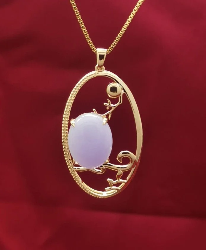 lavender jadeite pendant with 18k gold — Jade Fiend
