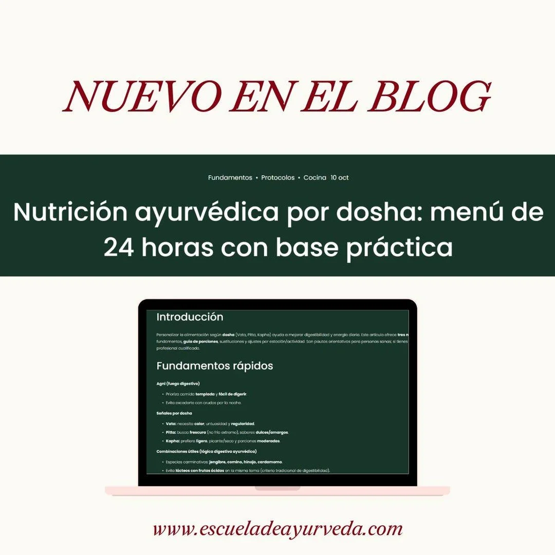 Nutrici&oacute;n ayurv&eacute;dica por dosha: men&uacute; de 24 horas

En el nuevo art&iacute;culo del blog de la Escuela de Ayurveda abordamos c&oacute;mo adaptar la alimentaci&oacute;n diaria seg&uacute;n tu constituci&oacute;n doshica. Una gu&iacu