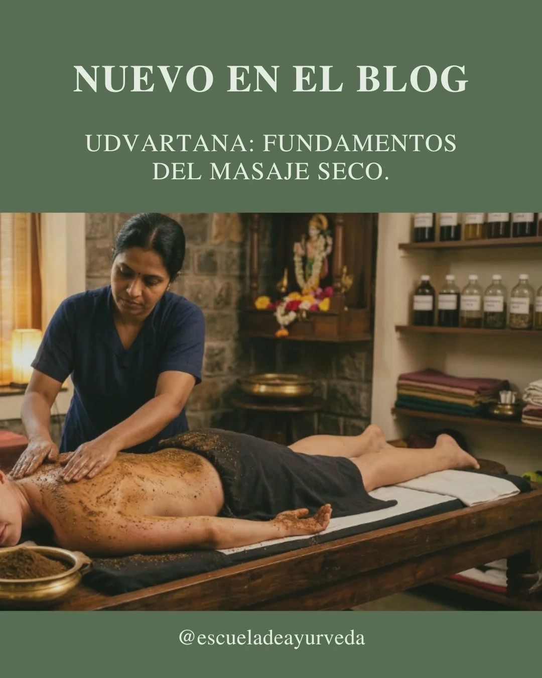 Udvartana es una t&eacute;cnica cl&aacute;sica del Ayurveda realizada con polvos herbales secos y fricci&oacute;n vigorosa sobre la piel.

Su funci&oacute;n principal es movilizar Kapha, reducir la sensaci&oacute;n de pesadez corporal y estimular los