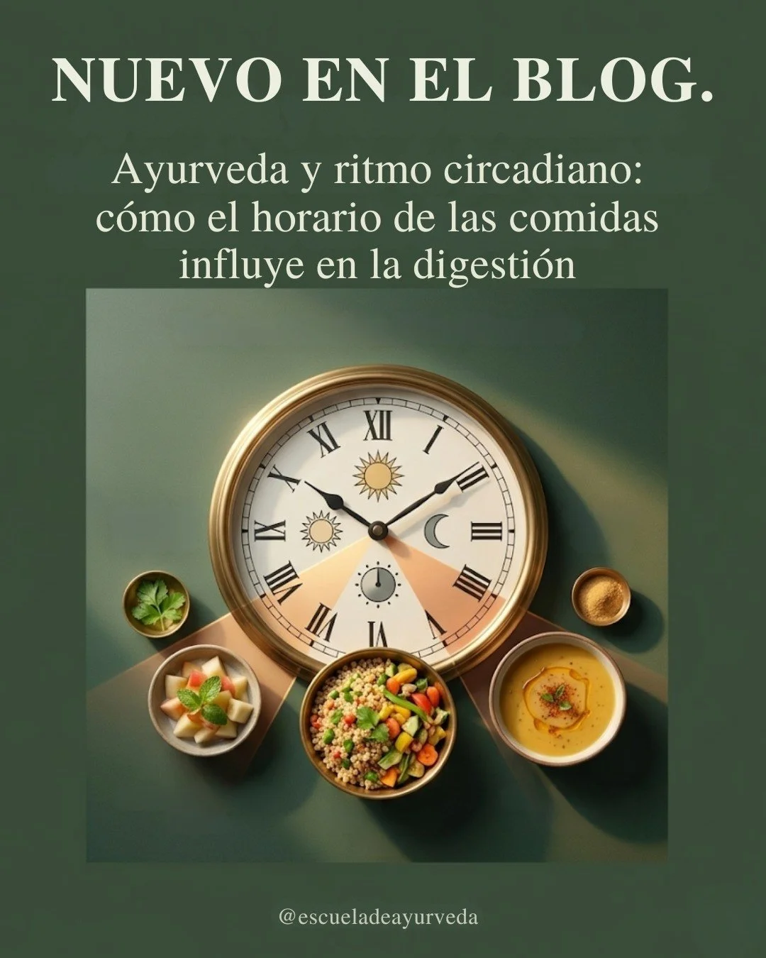 Nuevo art&iacute;culo en el blog.

En Ayurveda, la digesti&oacute;n no depende solo de lo que comemos, sino tambi&eacute;n de cu&aacute;ndo lo hacemos.

El ritmo del d&iacute;a influye directamente en la fuerza del Agni (fuego digestivo). Comer en si