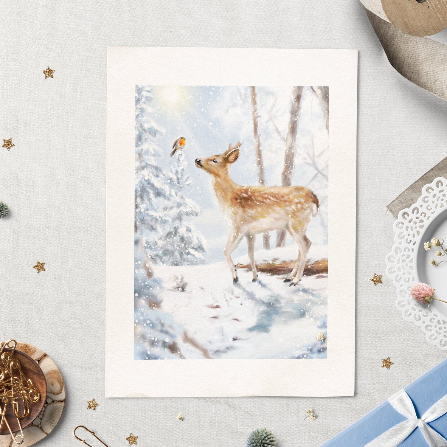 Forest Friends' Robin and Deer Art Print — Martha Bowyer Illustration
