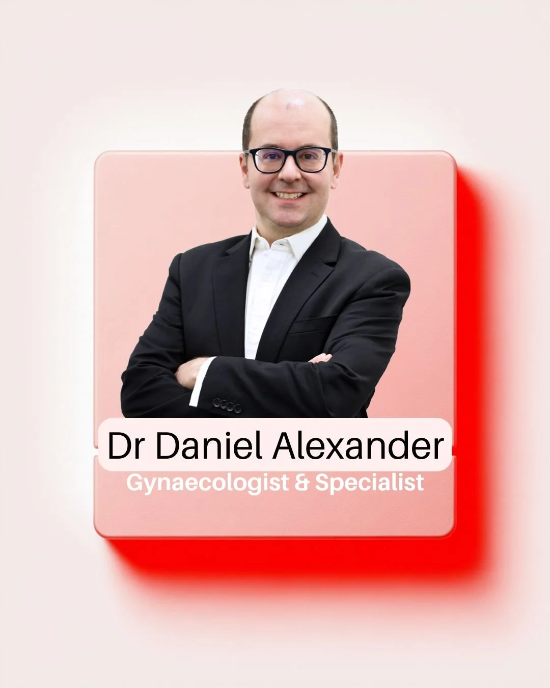 Photograph of Sam Everingham, a surrogacy expert, smiling in a professional headshot with a pink and futuristic background.