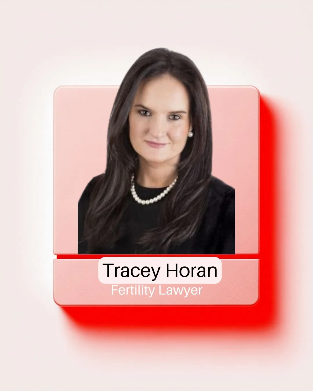 A professional headshot of Tracy Horan, a woman with long dark hair, wearing pearl earrings, a pearl necklace, and a black top. The background features a pink circle and graphic design elements, with text indicating she is the founding partner of Tracy Horan & Company, appearing on the main stage.