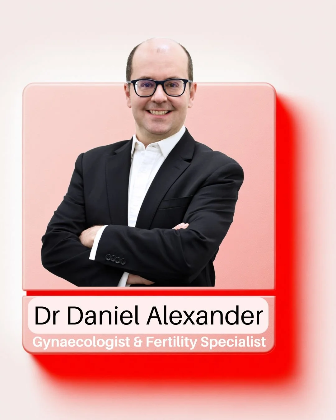 Photograph of Sam Everingham, a surrogacy expert, smiling in a professional headshot with a pink and futuristic background.