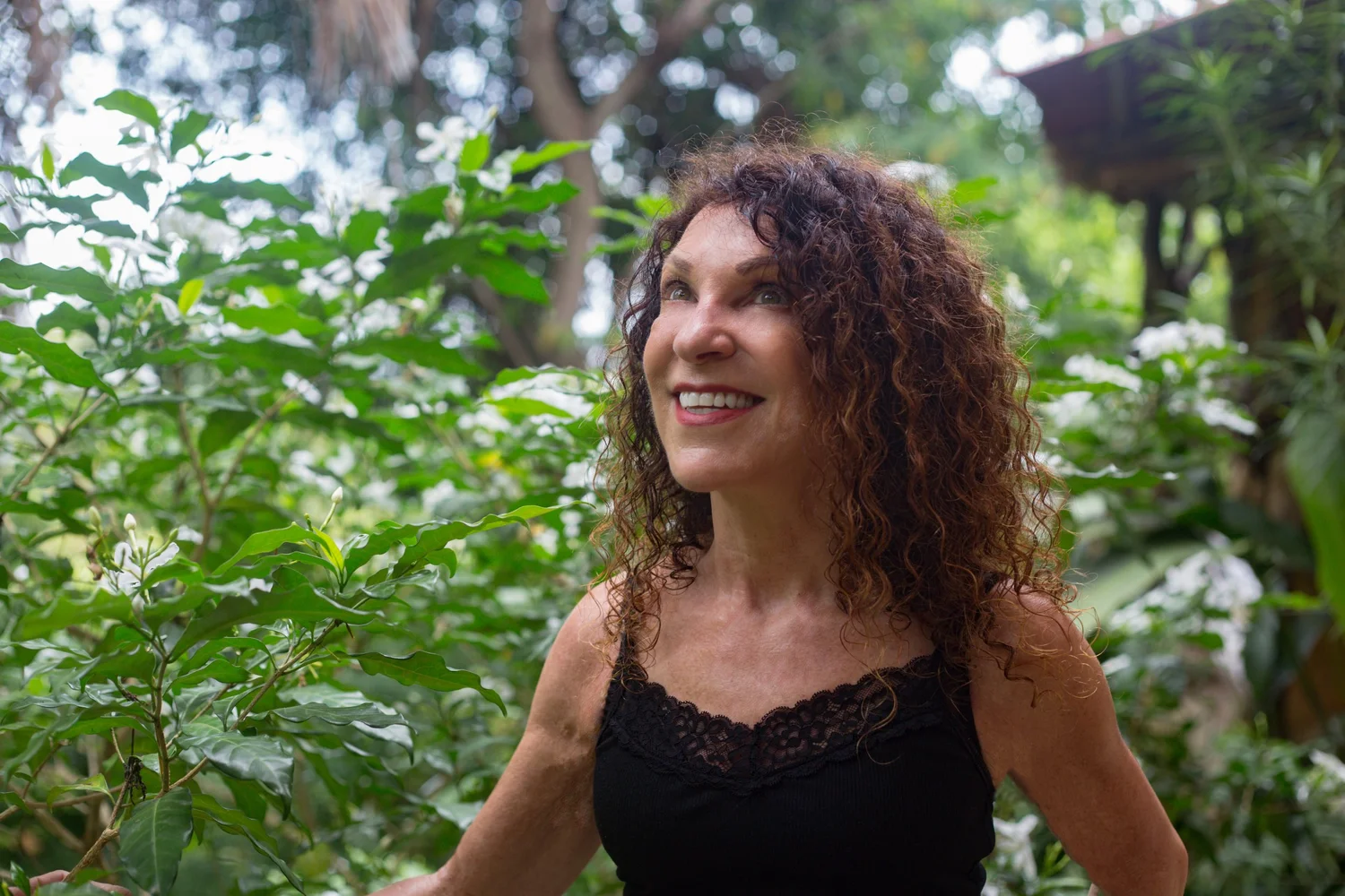 Dawn smiling among green leaves
