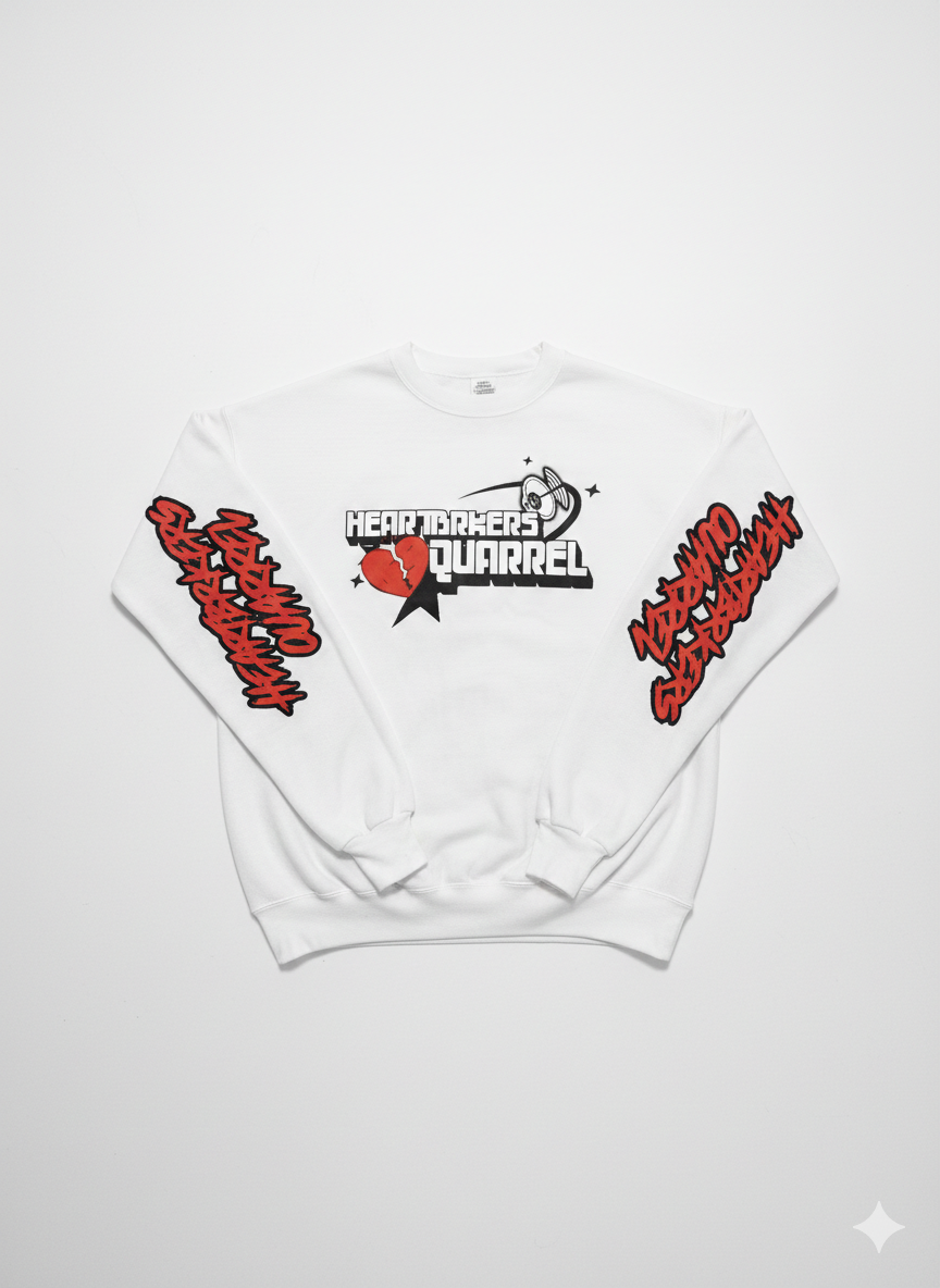 HBQ Y2K LOGO - FLEECE CREWNECK - WHITE & RED