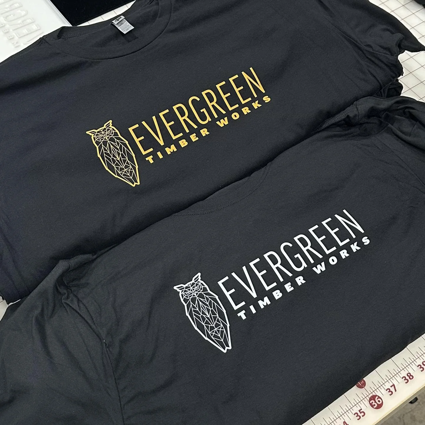 Gold on black is so good! Plus some decals to get @evergreen_timberworks trucks and equipment looking right. More to come on this project, so stay tuned. 

#shoplocal #decalsticker #decals #tshirts #spicyproduce #spicymade #customapparel #shopsmall #