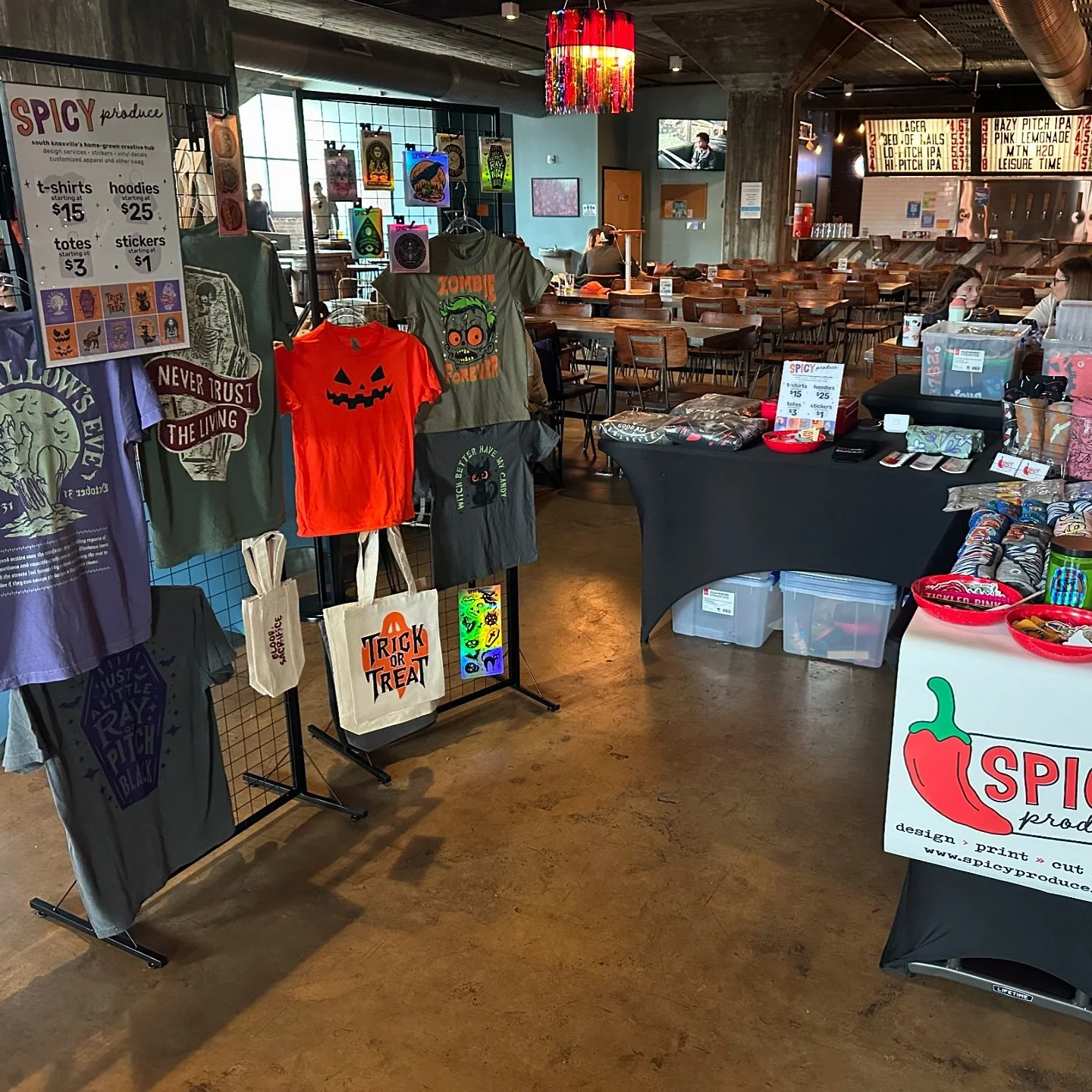 Spooky season has taken over the booth! We&rsquo;re at @hiwirebrewing_knx until 6pm today.